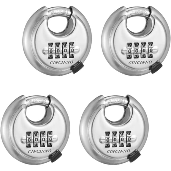 4 Digit Combination Lock, Combination Disc Padlock with Hardened Steel Shackle Combo Padlock for Sheds, Locker, Storage Unit, Gym and Fence (4 Pcs)