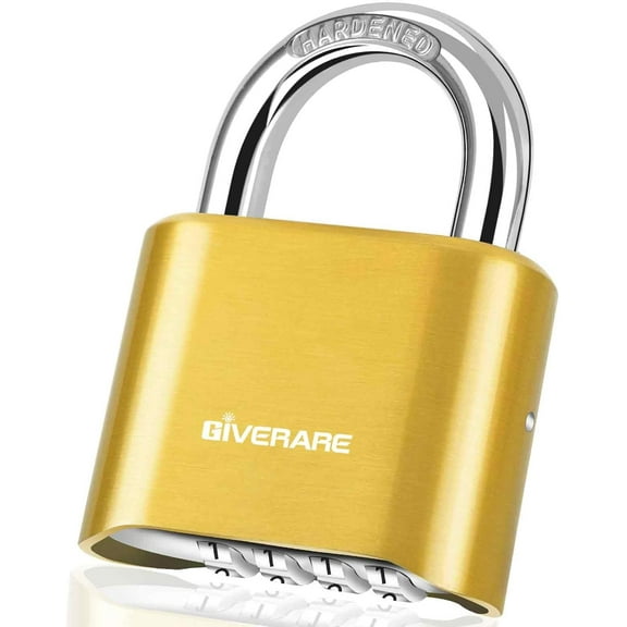 4-Digit Combination Lock, Heavy Duty Padlock Metal, Outdoor Alloy Locks with Hardened Steel Shackle, High Security Weatherproof Large Padlocks for Gym, School, Locker, Fence, Gate, Hasp, Case-Golden