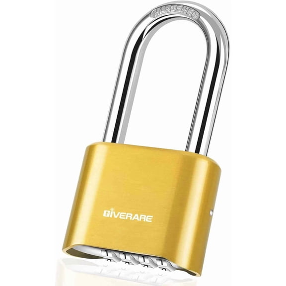 4-Digit Combination Lock, Heavy Duty Padlock Metal, Outdoor Alloy Locks with Long Hardened Steel Shackle, High Security Weatherproof Large Padlocks for School, Locker, Fence, Gate, Hasp, Case-Golden