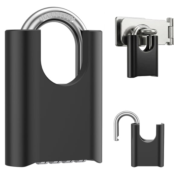 Heavy Duty Combination Lock, 4 Digit Waterproof Outdoor Locker Lock with Shrouded Hardened Shackle for Gym Locker, Storage Shed, Fence Gate