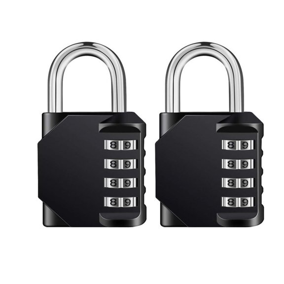 4 Digit Combination Lock, Resettable Code For Customized Security, Weatherproof Padlock With Sturdy Zinc Alloy Build, Wide Application, Conveniently Portable, Black, 2 Pieces