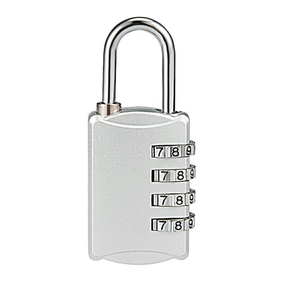 4 Digit Combination Padlock, 4mm Shackle, Zinc Alloy Lock, Silver Tone