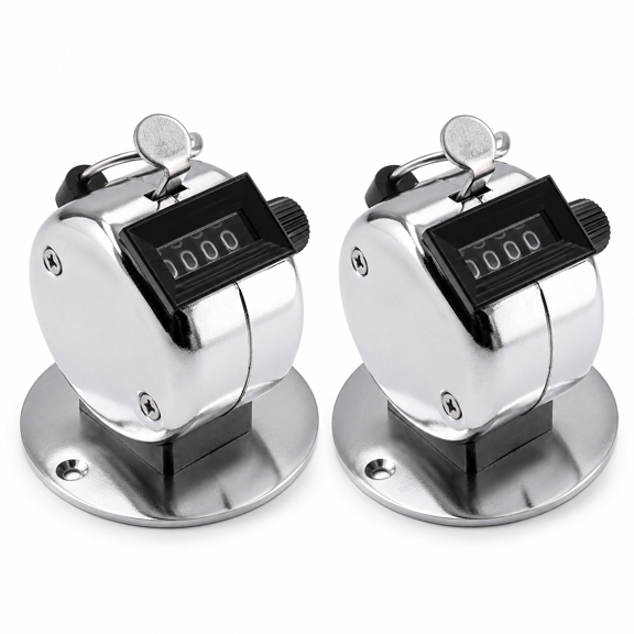 4Digit Desk Tally Counter, Mechanical Hand Clicker Number Counter, Stainless Steel for Handheld or Base Mount, 2Pack