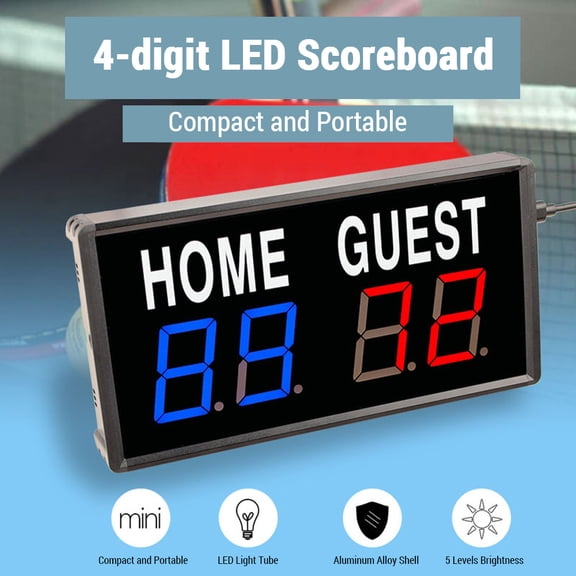 4-Digit LED Electronic Scoreboard Digital Score Keeper with Remote for Basketball Ping Pong and Table Tennis 12.60x5.91x1.97 Inches / 32x15x5 cm