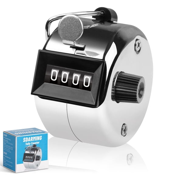 4-Digit Metal Hand Tally Counter Clicker, Mechanical Counting Device for Golf Coaching Knitting Fishing Lap Tracking, Durable Stainless Steel, Black