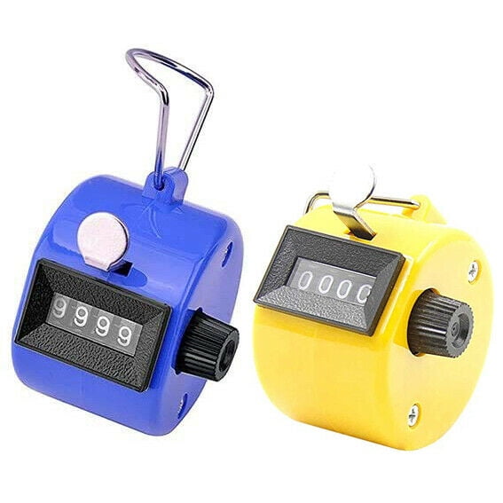 4 Digit Number Dual Clicker Golf Hand Tally Counter Handy Convenient Pack of 2 (blue+yellow)