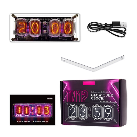 4 Digit Retro Display Clock Combining Glass Tubes And Clear Acrylic Electronic DIYer Set For Multiple Space Decors