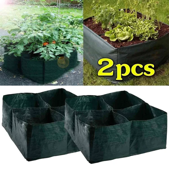 4 Divided Grids Square Garden Grow Pot Raised Garden Planter Fabric Bed - 2Pcs