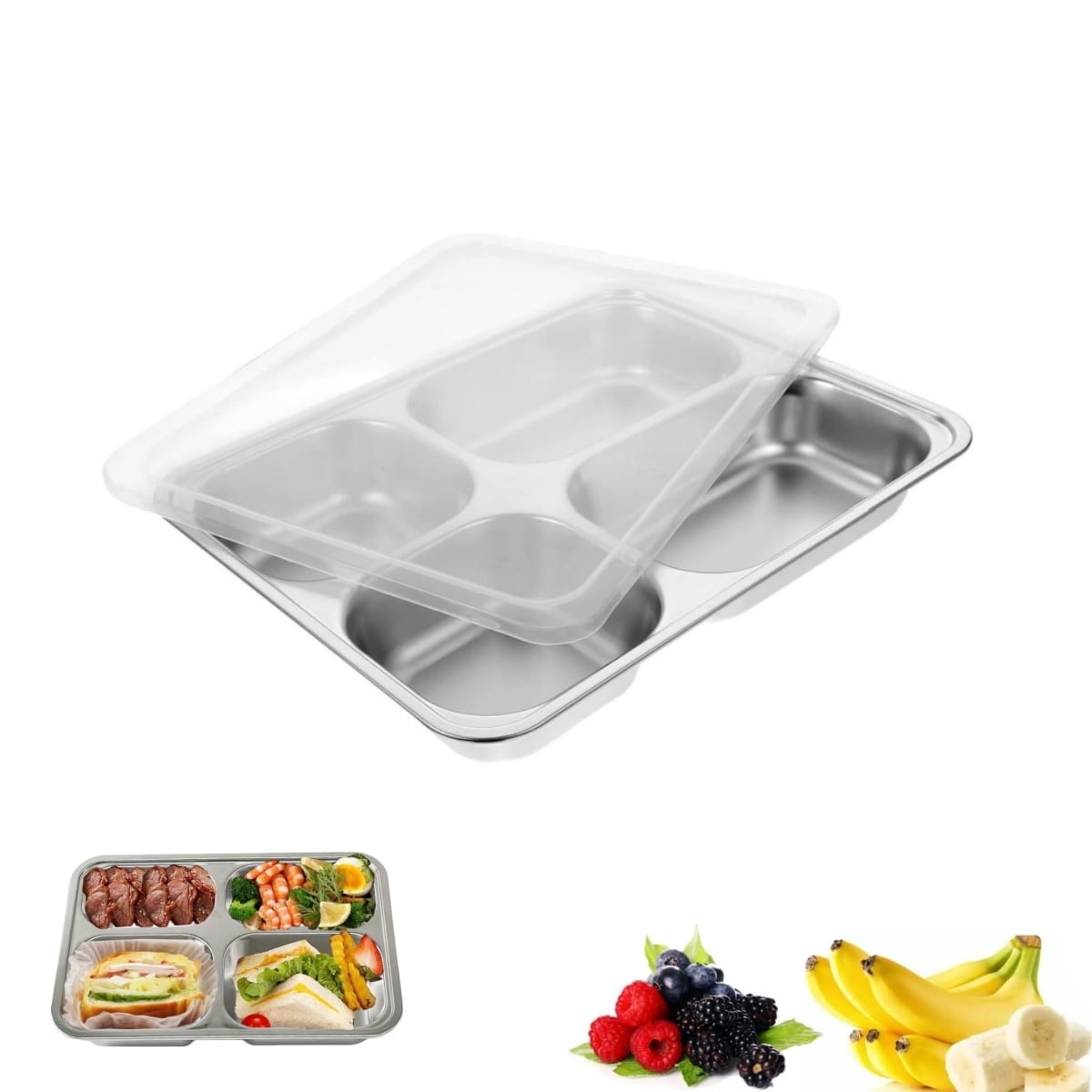 Section Tray 4 Divided Plate Tray,QZS Portion Control Plate,Dinner Container with ...