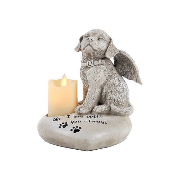 4 Dog Tombstone Statue Angel Pet Memorial Marker Resin Garden Ornament With Led Candle For Outdoor Tribute For Deceased Dog 7X7X5 In 1.1 Lb