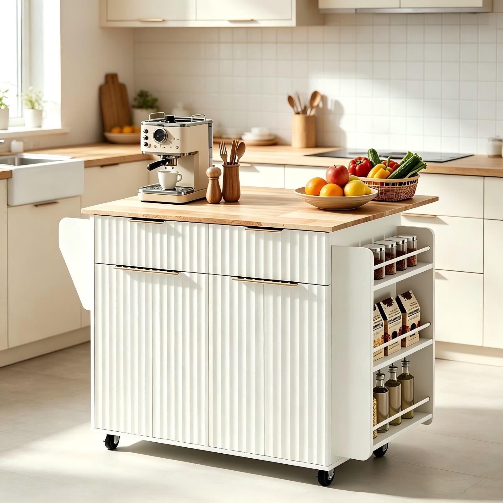 4-Door 2-Drawer Buffet Serving Cart with Bakelite Countertop and Champagne Gold Finish