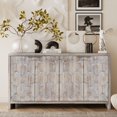 thumbnail image 1 of 4-Door Accent Cabinet, Adjustable Storage Shelves, Hexagonal Pattern Doors, Natural Wood Wash Fir Wood & MDF, for Multi-Space Use, 1 of 6