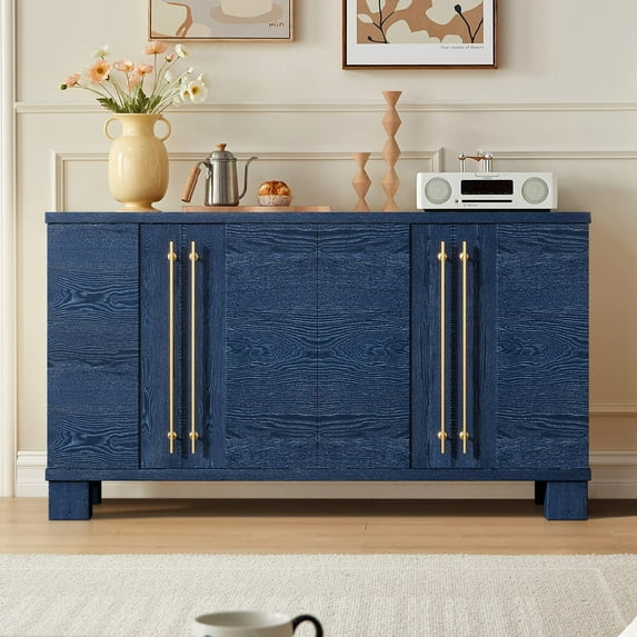 4-Door Accent Cabinet, Modern Storage Cabinet Furniture, Wood Buffet Sideboard with Adjustable Shelves, Atumon Storage Cabinet for Kitchen Living Room Entryway Hallway, 60"L x 15.7"W x 33.8"H, Blue