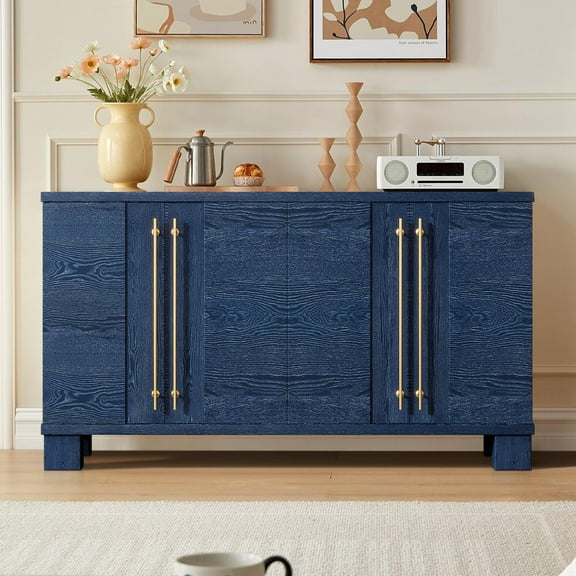 4-Door Accent Cabinet, Modern Storage Cabinet Furniture, Wood Buffet Sideboard with Adjustable Shelves, Atumon Storage Cabinet for Kitchen Living Room Entryway Hallway, 60"L x 15.7"W x 33.8"H, Blue