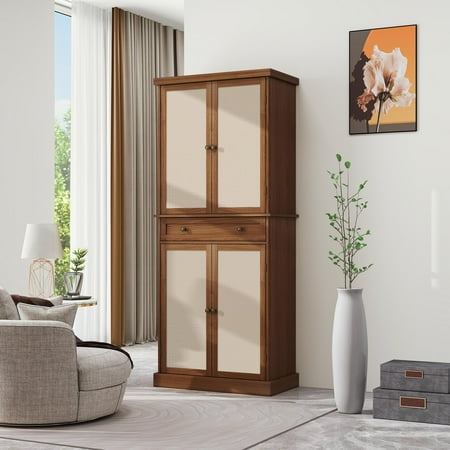 4 Door Cabinet with 1 Drawer, with 4 Adjustable Inner Shelves, Storage Cabinet