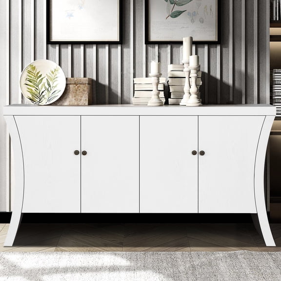 4-Door Credenza with Bronze Handles | Storage for Decor & More in Living Room | Solid MDF and Smooth Legs | Adds Industrial Flair to Home