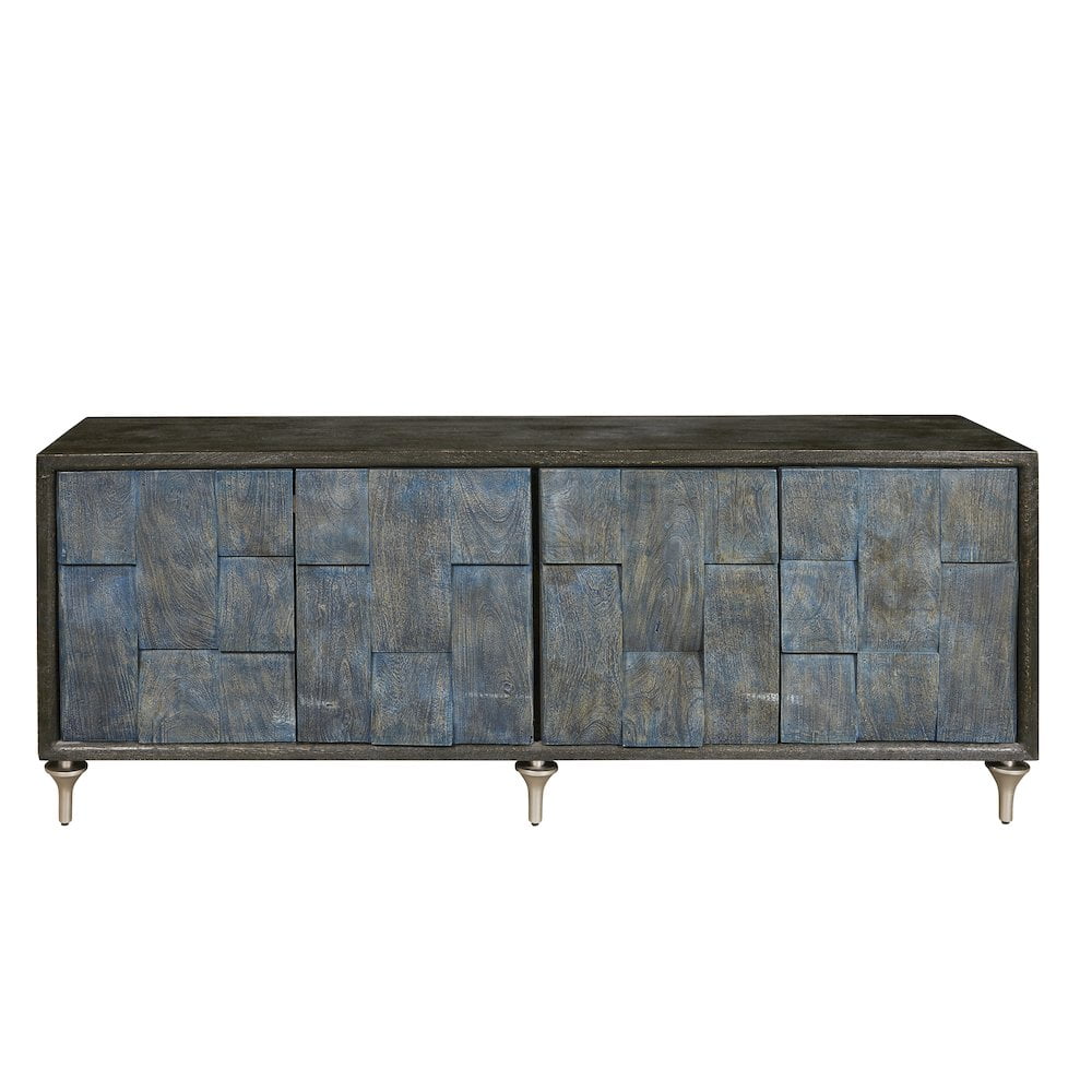 Black and Ocean Blue 4-Door Mango Veneer Entertainment Console