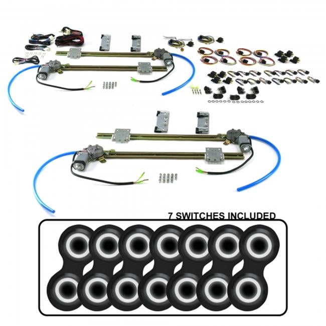 4Door Flat Glass Power Window Kit with 7 ABB23 Retro Black Switches