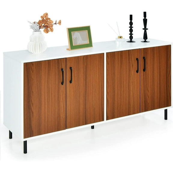 4-Door Large Buffet Sideboard, Kitchen Storage Cabinet, Wooden Buffet Server Cupboard, 5-Leg Structure, Accent Cabinet, Ideal for Living Room