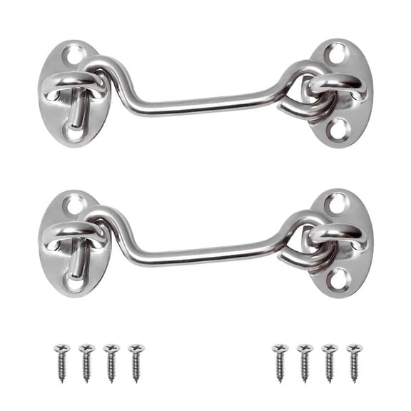4"Door Latch Hardware Lock,2 Pack Barn Door Lock Stainless Steel Gate Latch Hook and Eye Latch Lock,For Window,Bedroom,Sliding Door,Wooden Fence,Garage Door (Silver)