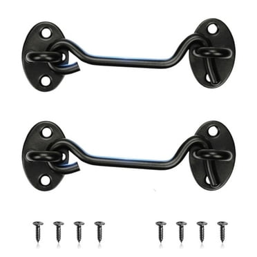 4"Door Lock Latch，2Pcs Barn Door Lock Stainless Steel Gate Latch Hook and Eye Latch Shed Lock，For Window, Bedroom,Sliding Door,Wooden Fence,Garage Door (Black)