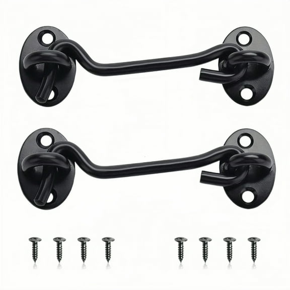 2 pack Hook and Eye Latch, 4" Barn Door Lock Stainless Steel Door Latch Lock Gate Latch Shed Lock, for Window, Wooden Fence,Garage Door (Black)