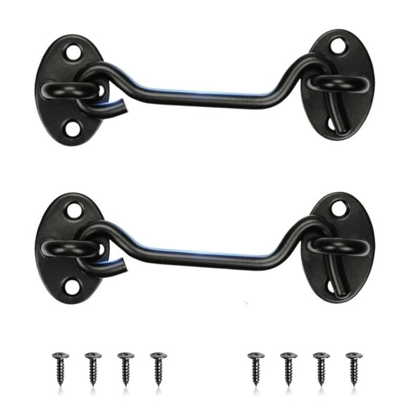 4"Door Latch Lock, 2Pcs Barn Door Lock Stainless Steel Gate Latch Hook and Eye Latch Shed Lock, For Window, Bedroom,Sliding Door,Wooden Fence,Garage Door (Black)
