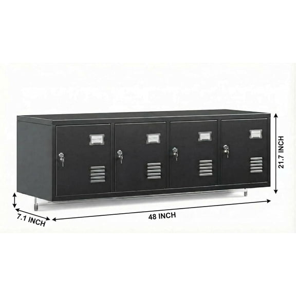 4-Door Metal Locker Cabinet for Employees, Wall-Mounted Storage Locker with Lock, Card Slot & Ventilation Holes, Heavy Duty Steel Lockers for Office, Gym, School, Home 0.6mm Thick Steel, Black