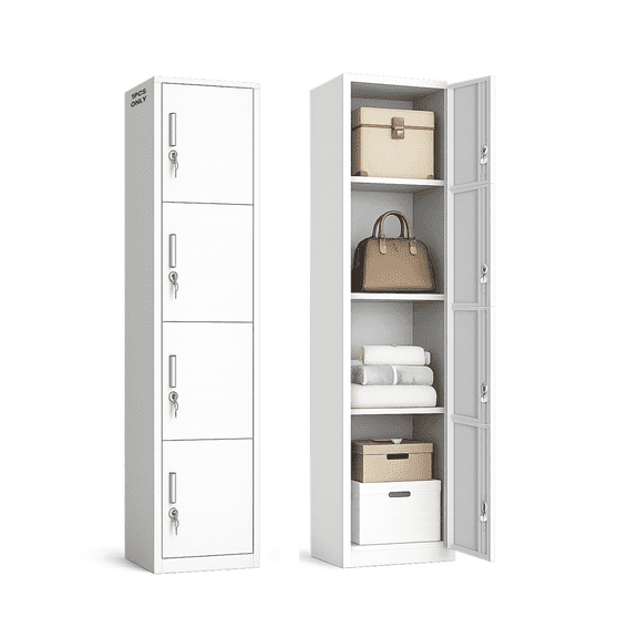 4 Door Metal Locker Wardrobe Cabinet, Multi Compartment Storage for Office Gym Staff Room Home Organization