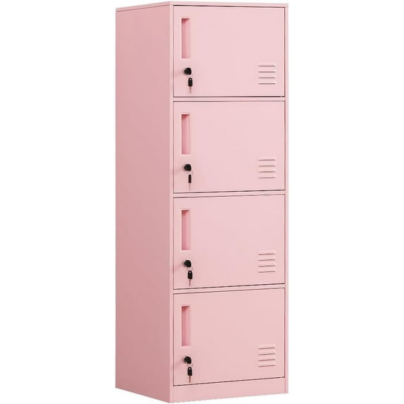 4 Door Metal Storage Locker Cabinet for Office, Home, Gym, School, Steel Cabinet to Storage File, Toys, Shoes and Sports Equipment, Locker Organizer for Gym Office Bedroom (4 Door, Pink)