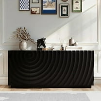 4 Door Modern Sideboard Buffet Cabinet with Spiral Grain, Accent Storage Sideboard Freestanding Anti-Dumping Storage Cabinet Buffet for Kitchen & Living Room (Black)