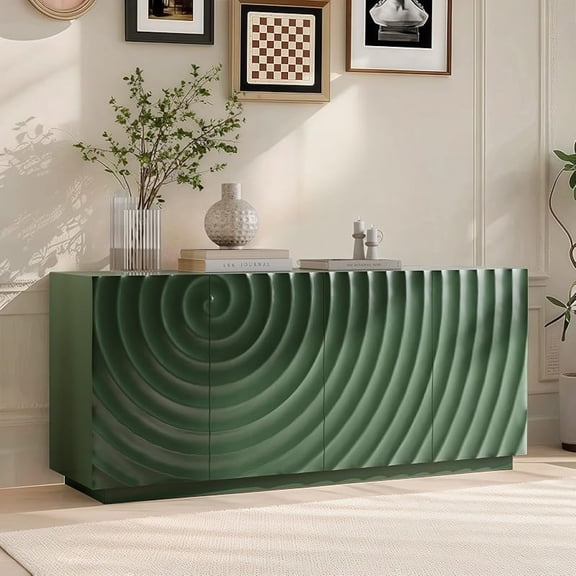 4 Door Modern Sideboard Buffet Cabinet with Spiral Grain, Accent Storage Sideboard Freestanding Anti-Dumping Storage Cabinet Buffet for Kitchen & Living Room (Green)