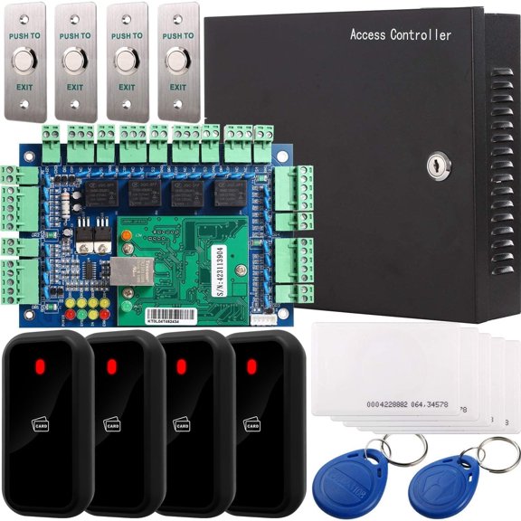 UHPPOTE Wiegand 26/34 bits Network TCP/IP RFID Access Control Board System Kit with Metal AC110V Power Box Can Control 4 Doors