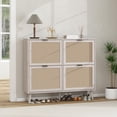 thumbnail image 1 of 4 Door Shoe Rack, Freestanding Modern Shoe Storage Cabinet with Rattan Doors, Pine Wood Legs, Double-layer Structure Inside and Backplane Buckle, Outdoor Rattan Shoe Storage for Entryway, White, 1 of 9