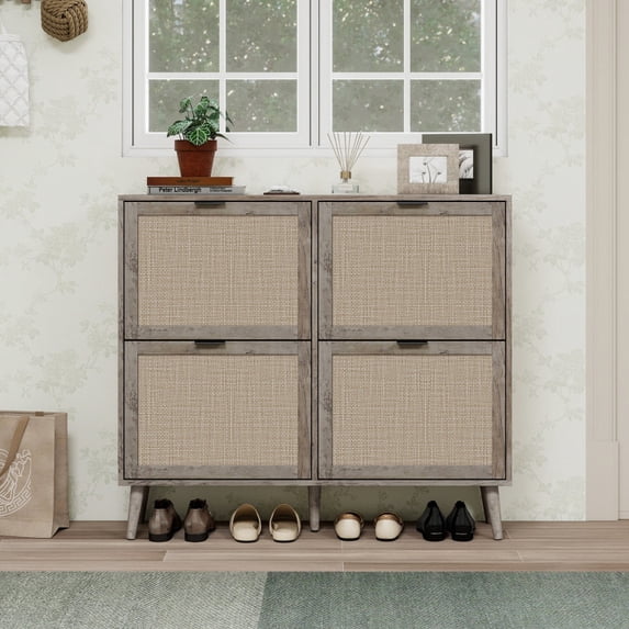 4 Door Shoe Rack, Freestanding Modern Shoe Storage Cabinet, for Entryway WL RR