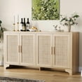 thumbnail image 1 of 4-Door Sideboard Buffet Cabinet, Natural Rattan Storage Cabinet, Boho Entryway Console Table, Coffee Bar Station for Dinning Room, Living Room, Kitchen, 1 of 6