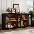 thumbnail image 1 of 4-Door Storage Buffet Cabinet with Arched Glass Doors, Adjustable Shelves and Cable Management, Modern Black Sideboard for Dining Room or Living Room, 1 of 9