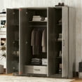 thumbnail image 1 of 4-Door Wardrobe with 1 Drawer, Functional Storage Cabinet with 8 Shelves, Portable Free-Standing Wardrobe Clothing Organizer for Living Room and Bedroom, 1 of 8