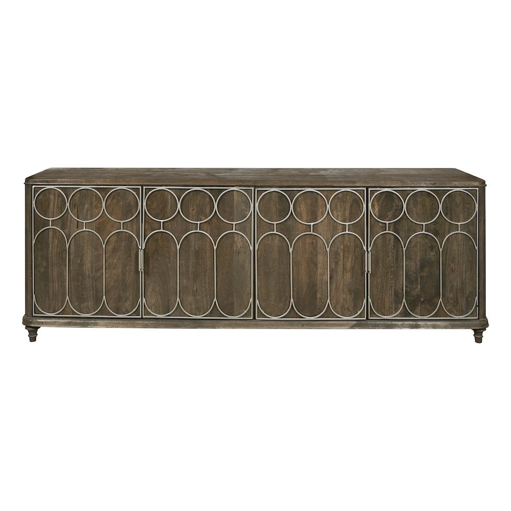 Rich Brown Mango Wood 4-Door Console with Metal Grill