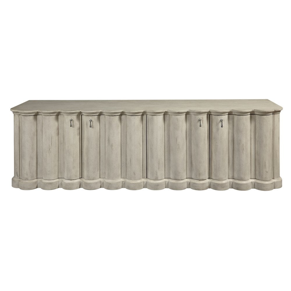 Antique White 4-Door Media Credenza with Rubberwood Legs