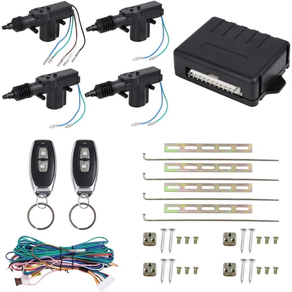 4 Doors Central Lock Locking System Car Keyless Entry Kit with Actuator - Only for 12V Vehicles Central Lock with 2 Remote Control Key