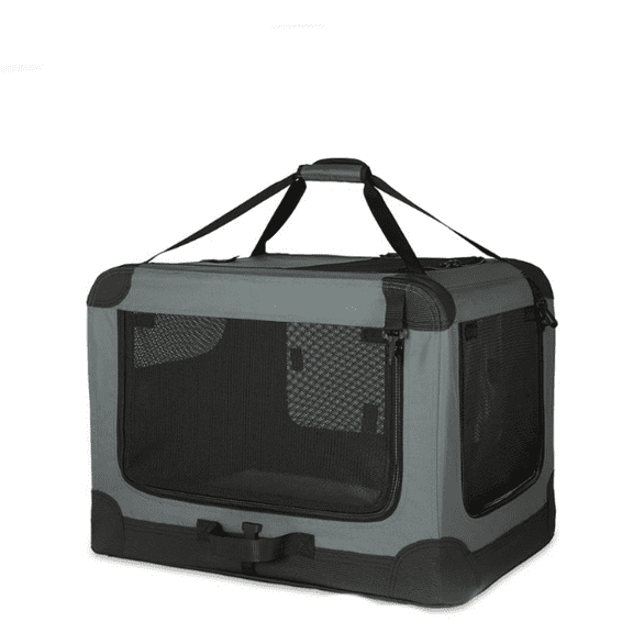 4-Doors Portable Soft-Sided Folding Travel Crate Kennel for cat, Dog, and Other Small Animals, Grey, M 30" x 21" x 21"