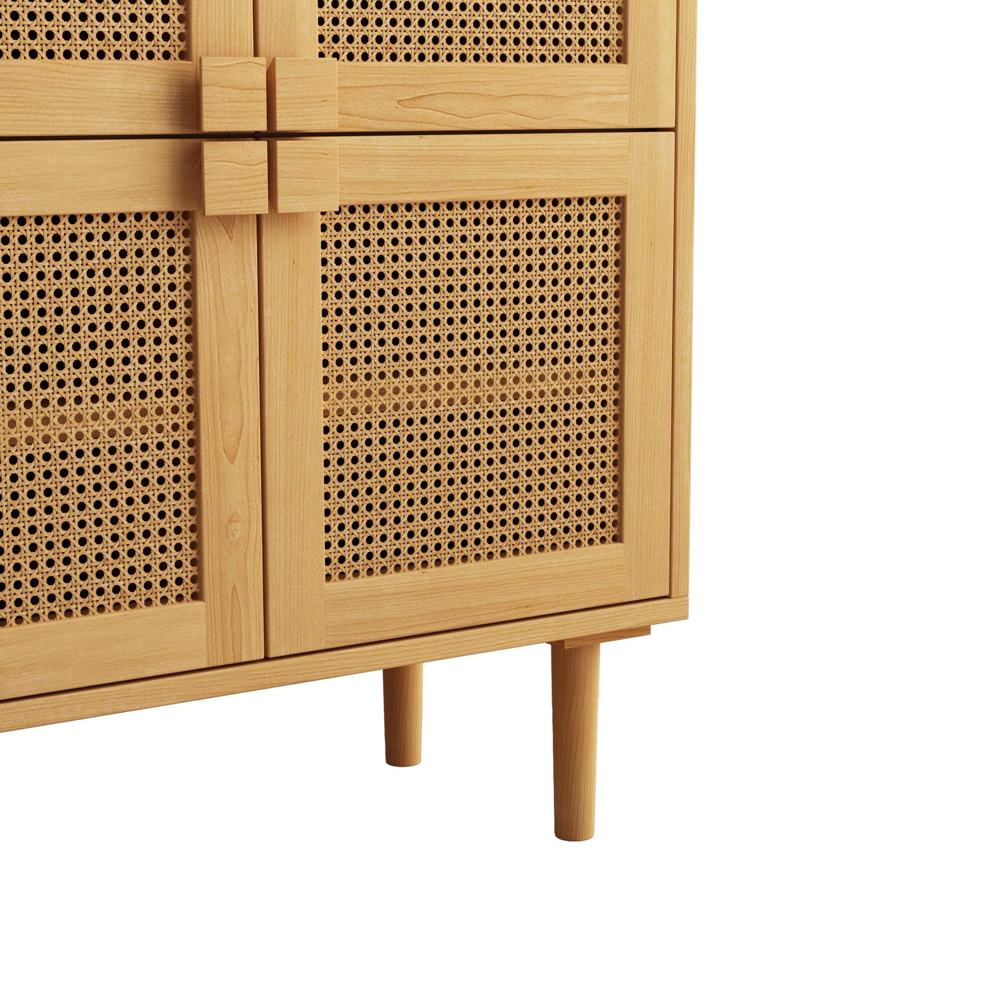 Natural Rattan Mesh 4-Door Storage Cabinet with Adjustable Shelving