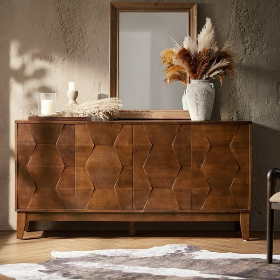 Mid-Century Sideboard Buffet Cabinet with Adjustable Shelves and Solid Wood Legs for Your Dining Room and Kitchen Storage Walnut