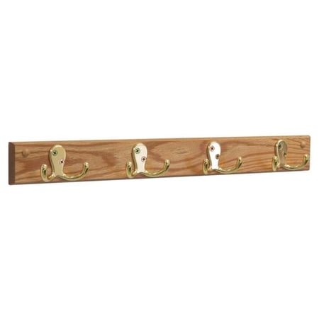 4 Double Prong Brass Hook Rail & Coat Rack - Light Oak