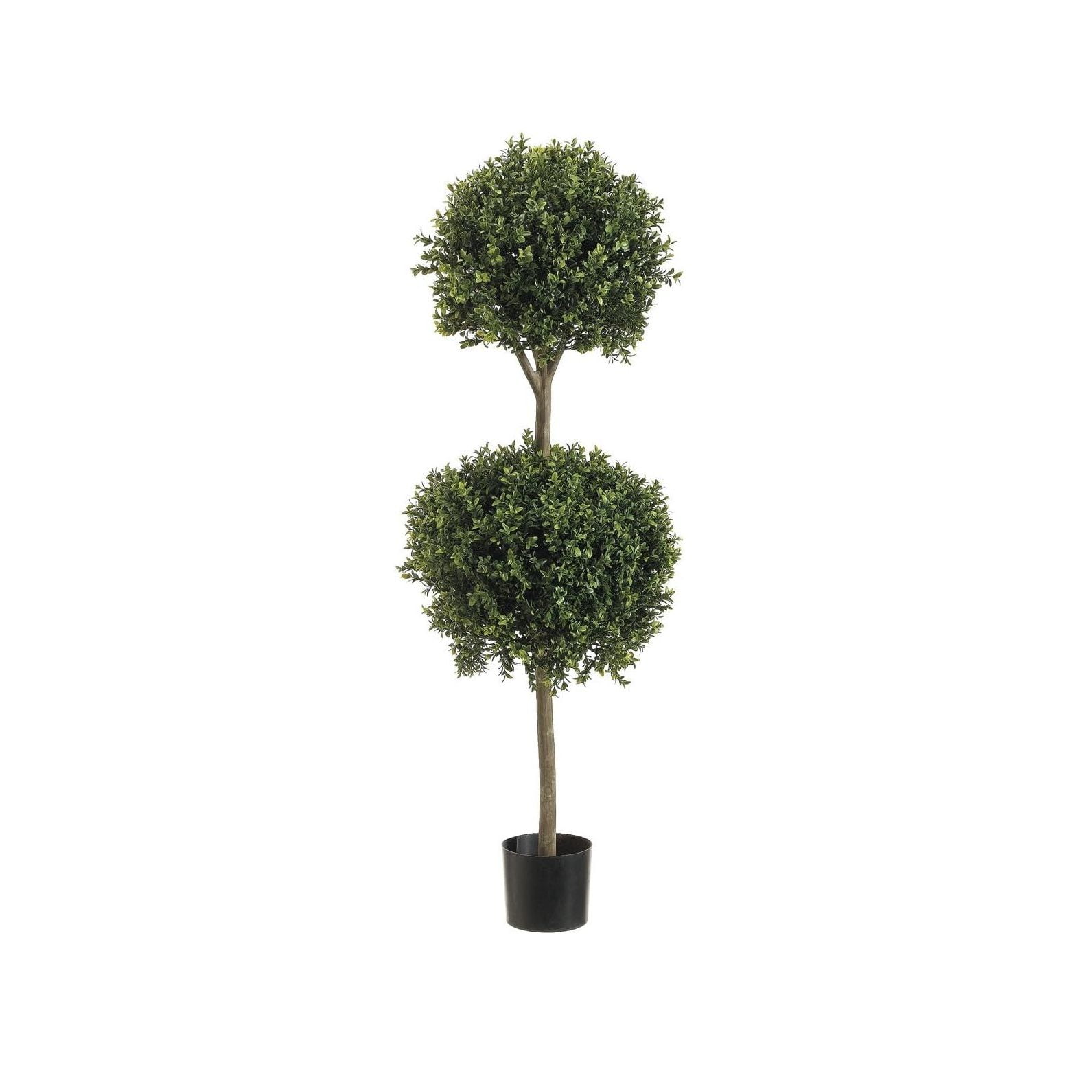 4' Double Ball Green Silk Boxwood Topiary with Lights
