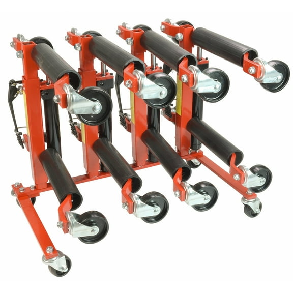 (4) Dragway Tools® 12in. 1500lb. Hydraulic Wheel Dolly Positioning Jacks & Stand