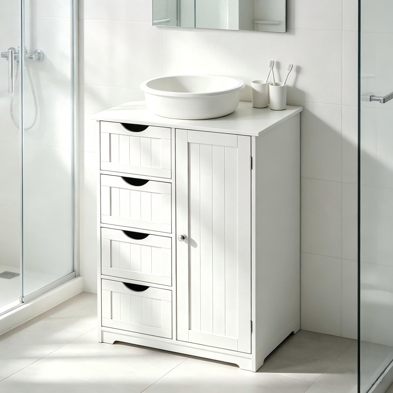 4-Drawer 1-Cabinet-Door Vertically Textured Painted MDF Bathroom Vanity 22.04 x 11.81 x 32.28 in White