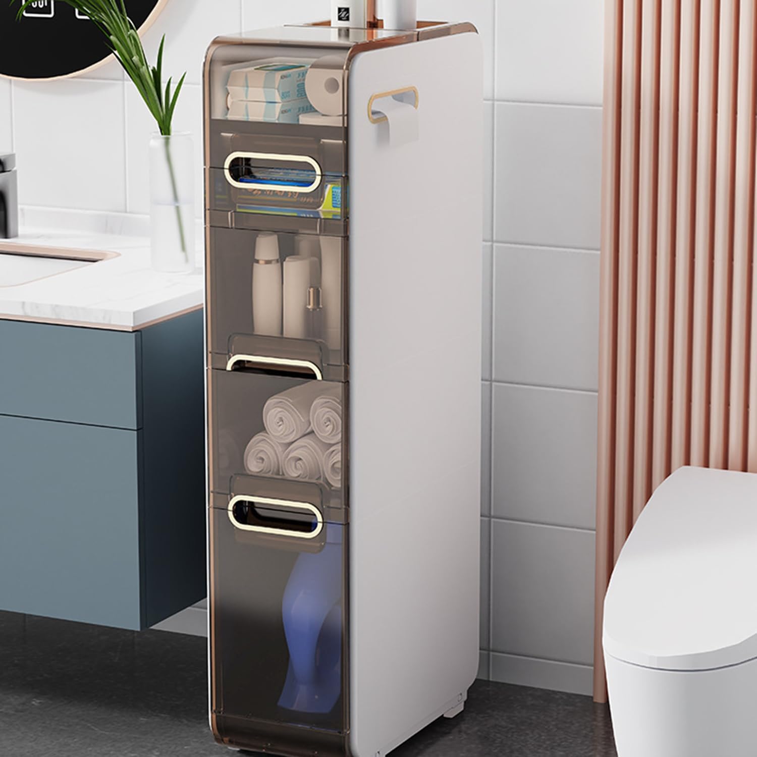 4 Drawer Bathroom Floor Cabinet,Narrow Slim Storage Cabinet with Toilet ...