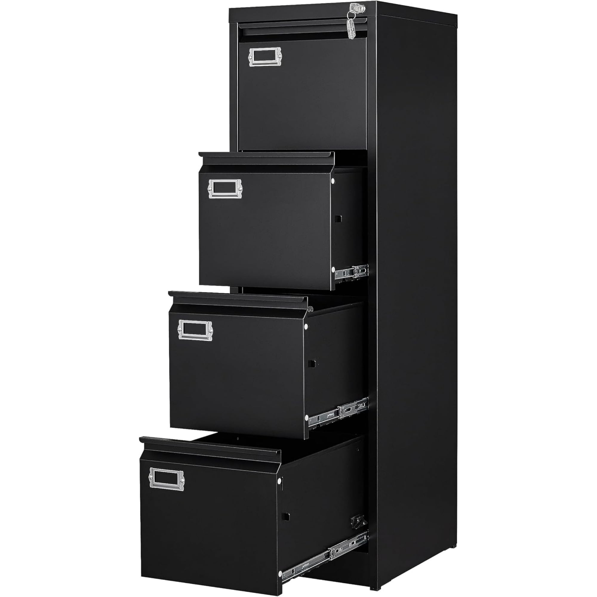 4 Drawer Black Metal Vertical File Cabinet with Lock, Small Locking ...